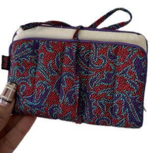 Totes Quilted Paisley Bi-Fold Velvet Lined Wrap Tie Jewelry Accessory Pouch